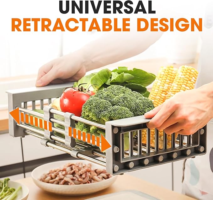 Cheer Collection Sink Drying Rack - Over The Sink Retractable Sink Strainer and Drainer for Washing Dishes, Fruits, Vegetables - Fits Kitchen Sinks up to 18" Inches