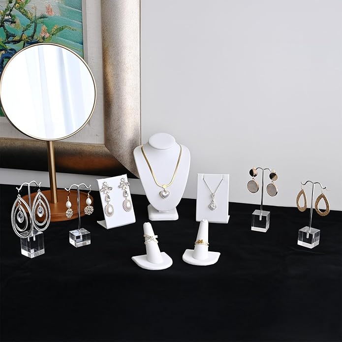 MOOCA Jewelry Display Set, Necklace Display Bust, Earring Organizer, Ring Holder Stand for Showcase and Store, Premium Fabric