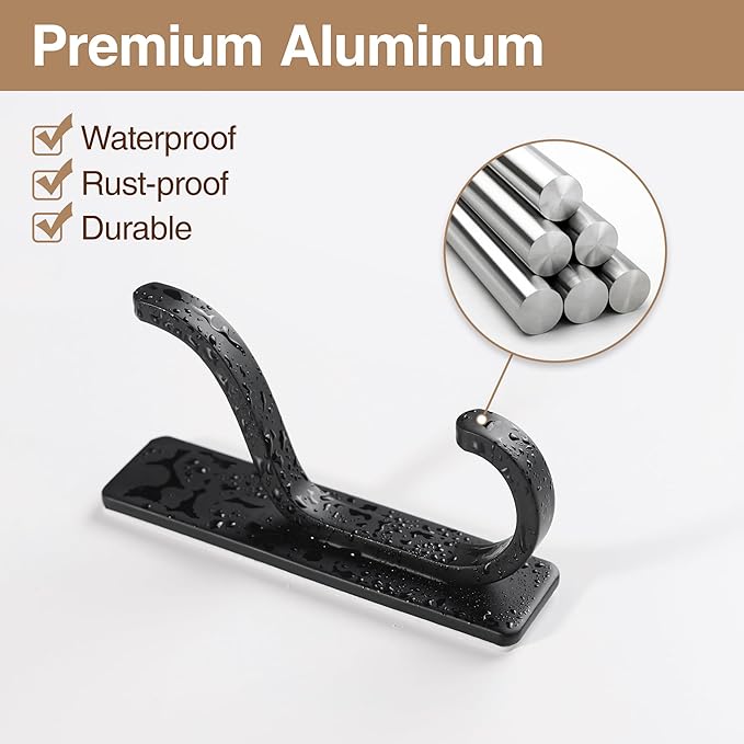 pickpiff 10-Pack Black Adhesive Wall Hooks - 13 LB Strong Stick-On Hooks for Hanging Towels, Coats, Shower & Kitchen Use