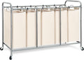 STORAGE MANIAC 5 Section Laundry Sorter, 5 Bins Rolling Separator Laundry Basket, Dirty Clothes Hamper Divider with Heavy Duty Rolling Lockable Wheels, Large Clothes Organizer Cart, Beige