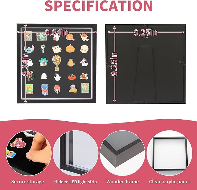 Light Up Pin Display Case – Illuminated Enamel Pin Display Board for Pin Collection Display, Pin Holder, Pin Board for Enamel Pins, Pin Display Case for Pin Collectors