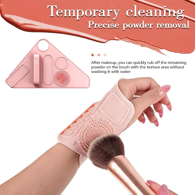 Makeup Mixing Palette Wrist Strap, Brush Storage & Mixing Tray. Silicone Makeup Mixing Palette, Multifunctional Tool for Foundation, Eyeshadow, Eyelash, Reusable (Pink)