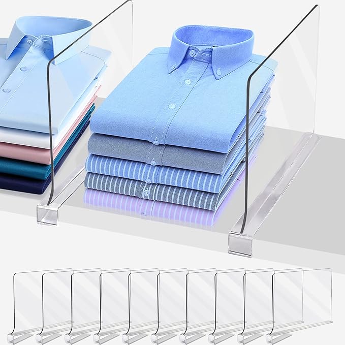 Acrylic Shelf Dividers for Closet Organization, Closet Shelf Organizer for Bedroom, Closet Dividers for Shelves Clear Clothing Divider Shelf(Clear,10 Pack)
