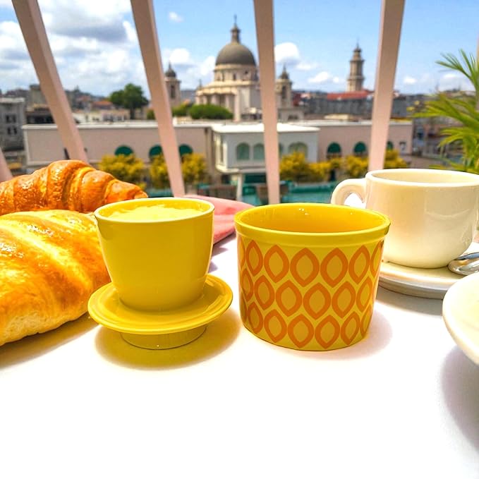 Butter Crock with Lid for Countertop, Butter Keeper Crock with Water, French Butter Dish Ceramic, Butter Holder with Lid for Spreadable Butter, Butter Container for Counter (Yellow Ovals)