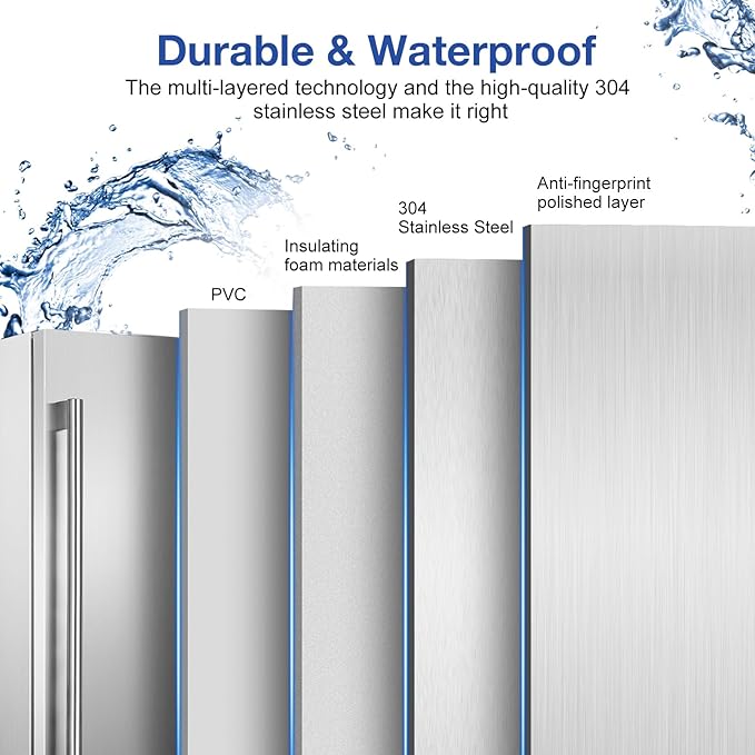 Outdoor Refrigerator 24 Inch, Undercounter Beverage Fridge with Wheels, 180 Cans Waterproof Stainless Steel Fridge for Outdoor Kitchen and Patio