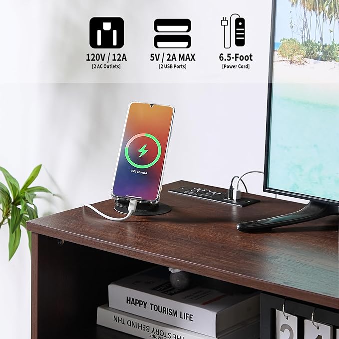 LIDYUK Dresser for Bedroom, Wood Dresser with 6 Drawers, Modern Minimalist Dressers & Chest of Drawers with Charging Station & LED Lights, 48 Inches TV Stand for Bedroom, Living Room, Dark Cherry