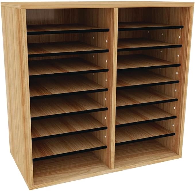AdirOffice Wooden Adjustable Literature Organizer, 16 Compartment Office Mailbox, or Classroom Literature Organizer, Medium Oak