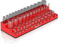 Olsa Tools Magnetic Socket Organizer (1/4-Inch Drive, 3 Row) - Magnetic Tool Organizer & Socket Holder - Tool Box Socket Organizers - SAE Red - Holds 39 Sockets - Professional Grade - Part: 1545