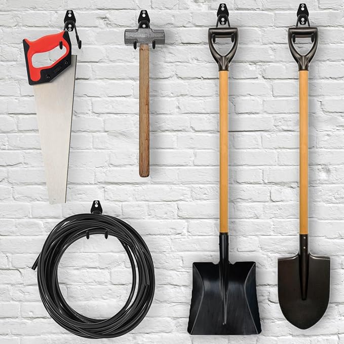 6 Pack Garage Hooks Heavy Duty - Supports 100 lbs, Utility Steel Garage Hanger & Organizer for Organizing Garden Lawn Tools, Ladders, Garden Hose, Digging Shovel, Bikes, Ropes