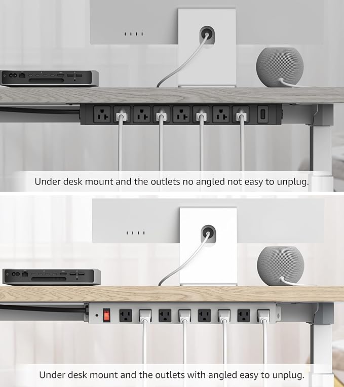 CCCEI Corner Mount Angle Power Strip, Under Cabinet Heavy Duty 8 Outlets Power Strip 20Amp, Metal Underneath Desk Plug Surge Protector, Wall Mountable, for Garage, Shop, Kitchen. 15FT Extension Cord.