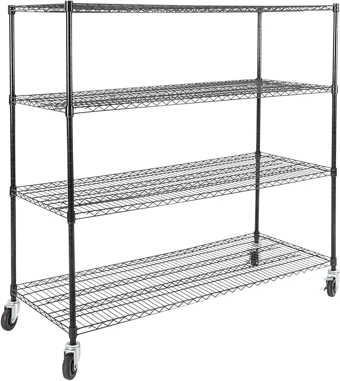 4-Tier Storage Shelving Unit with Wheels, Adjustable Heavy Duty Steel Wire Rack Organizer (24" D x 60" W x 54" H, 480 lbs Capacity) for Garage, Kitchen