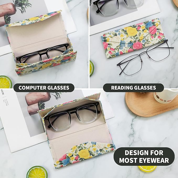 Foldable Glasses Case, Magnetic PU Leahter Sunglasses Case, Cute Hard Shell Folding Eyeglass Cases for Women Kids