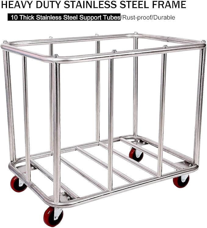 12 Bushels Laundry Cart for Commercial/Home,Heavy Duty Large Stainless Steel Rolling Laundry Basket with Wheels，for Hotel, School, Laundry,260LBS Load