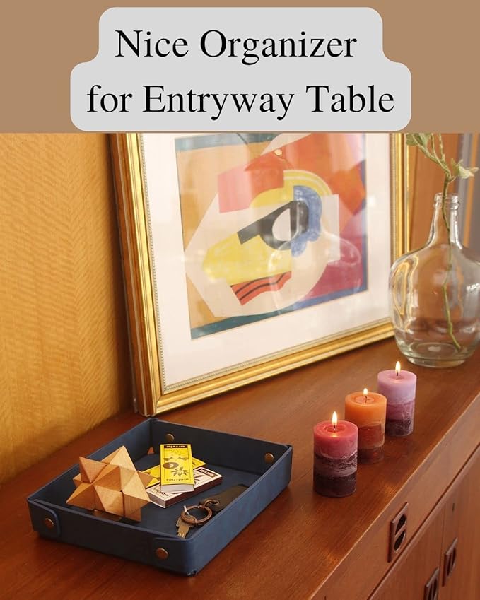 CASIRENA Father's Day Gifts Faux Leather Valet Tray Organizer for Men - Catch-All Tray for Entryway Table Key, Wallet, Watch, Coin Change, Phone, Dresser EDC Dump Jewelry, Bedside Nightstand Desk-top