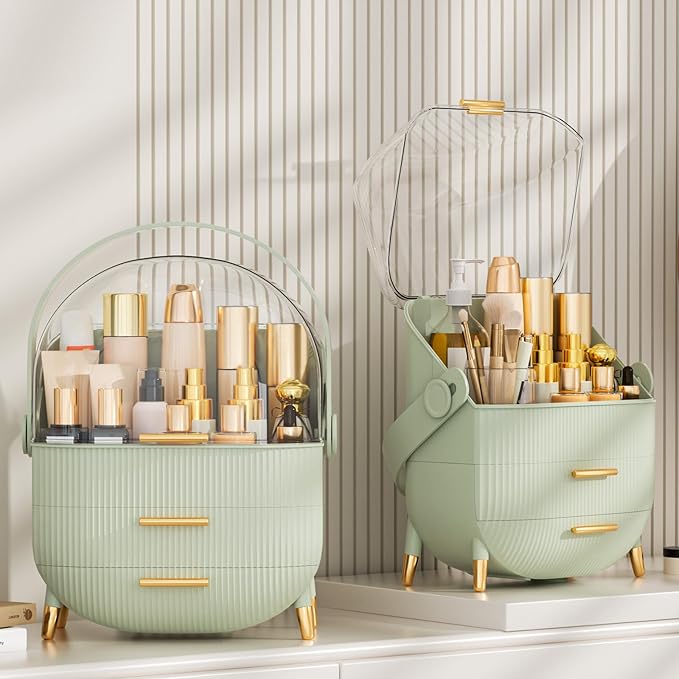 Makeup Organizer Skincare Organizers - Cosmetic Display Cases with Transparent Cover, SkinCare Organizers for Bathroom Countertop, Bedroom Vanity Desk, Lipstick Organizer, Green