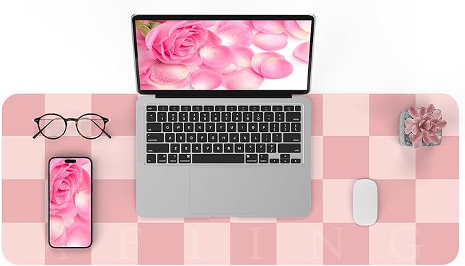 Non-Slip Pink Desk Mat, Waterproof PU Leather Protector, Large Blotter, Easy Clean Laptop Writing Mat for Work/Home/Decor (Pink 31.5" x 12")