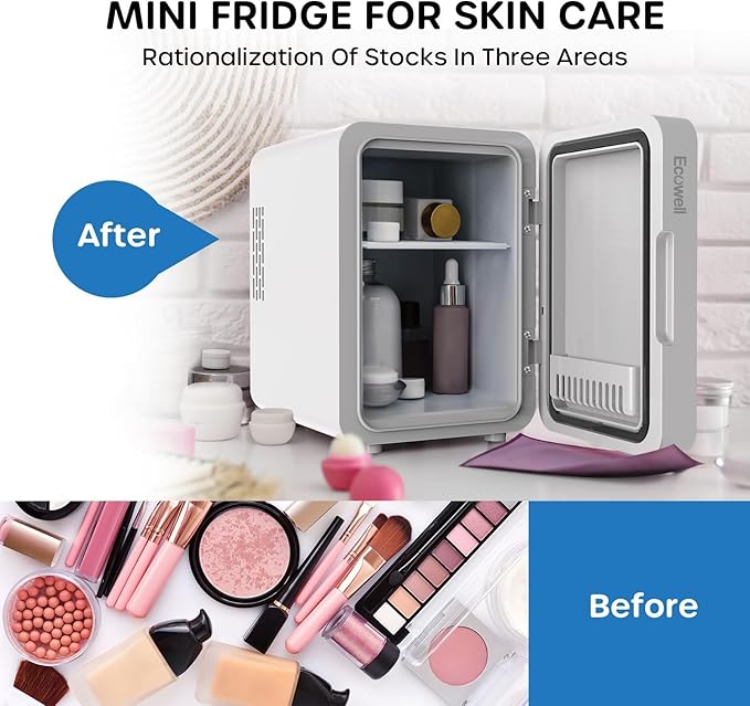 ECOWELL Mini Skincare Fridge with LED Mirror, 4L/6Can Skin Care Fridge for Makeup Cosmetic Beauty, Small Refrigerator for Bedroom Office Dorm Car, Cooler & Warmer, White