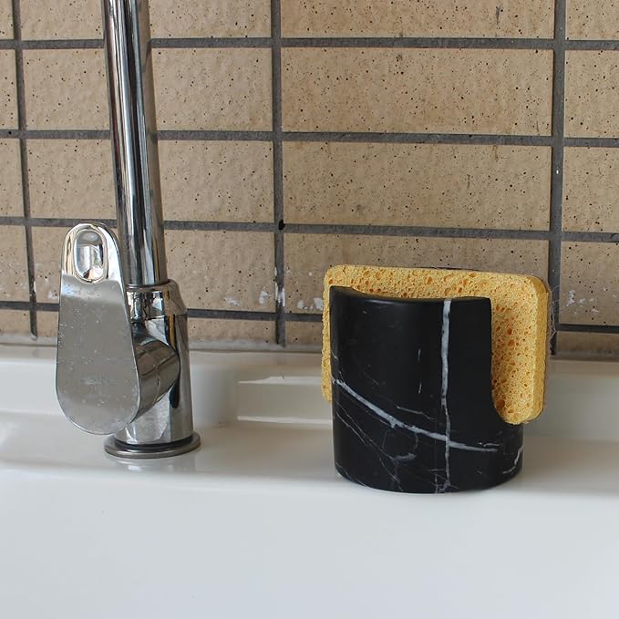 Natural Marble Travertine Sponge Holder for Kitchen Counter, Drying Rack, Sponge Caddy for Sink Organizer - Nero Portoro Marble