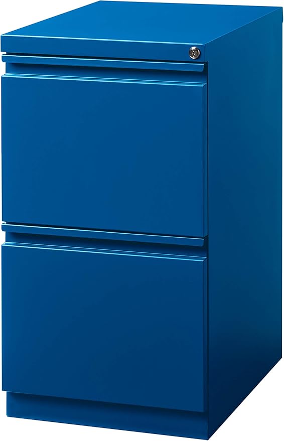20 Inch Deep Metal Mobile Pedestal File 2 Drawer File-File with Full Width Pull, for Home and Office, Holds Letter Width Hanging Folders, Classic Blue