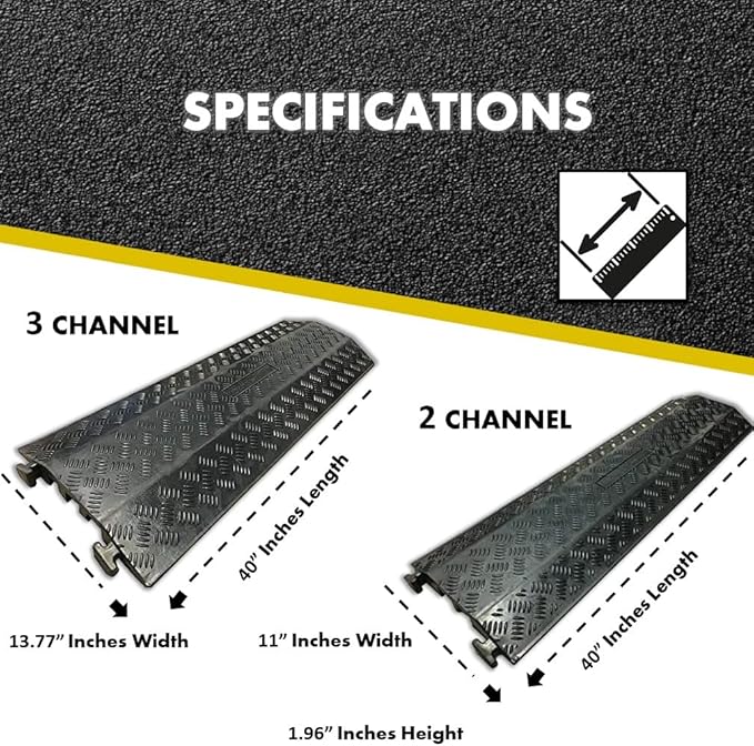 Kable Kontrol Drop Over Floor Cord Cover – 40” Inch Long 2 Channel Cable or Wire Protector – Rubber Ramp for Indoor and Outdoor Use – Black