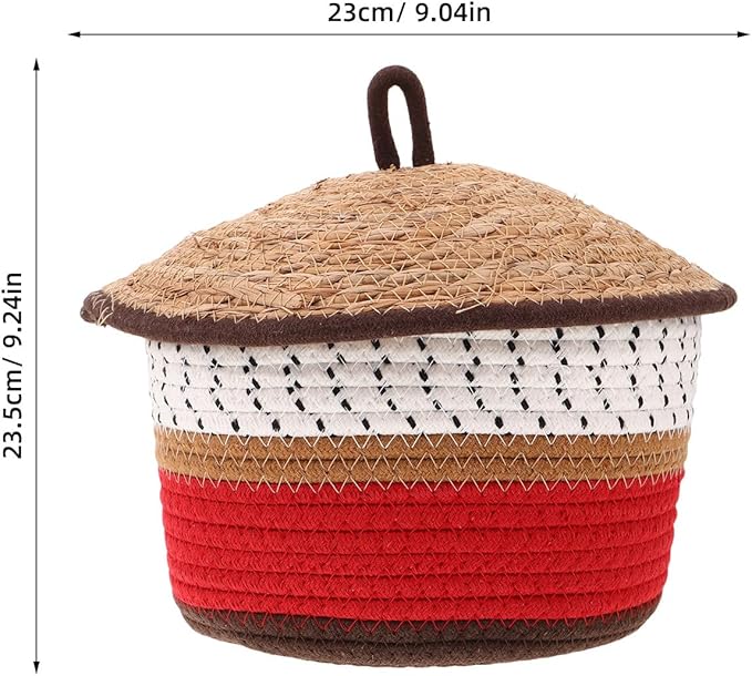 TOYANDONA Rope Woven Storage Basket With Lid - Handwoven Cotton Basket Organizer Bins - Nursery Sundries Container - Cosmetics Box