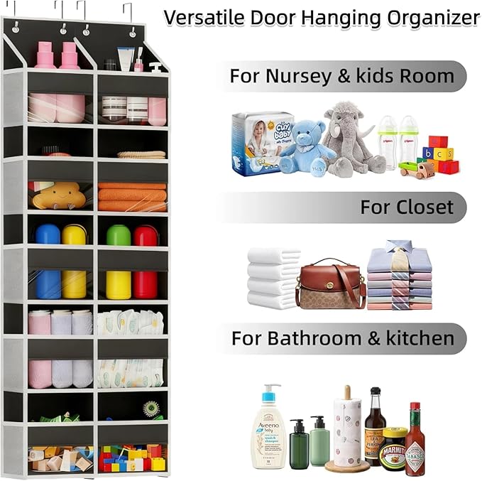 5-Tier Heavy Duty Over the Door Organizer with 10 Compartments - 600D Oxford Cloth Large Behind Door Storage for Closet, Nursery, Bedroom, Pantry, Diaper & Toy Organizer (black)