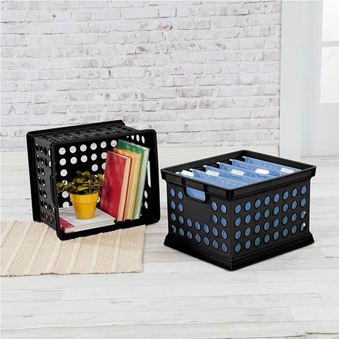 Sterilite Stackable Plastic Storage Crate Bin Organizer File Box with Handles for Home, Office, Dorm, Garage, or Utility Organization, Black, 18-Pack