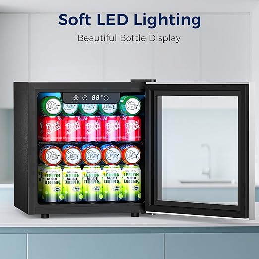 Beverage Refrigerator, 50 Cans Commercial Mini Fridge Cooler, 1.3 Cu.ft with Glass Door, Adjustable Shelves, Digital Temperature Freestanding Small Drink Fridge Soda Beer or Wine for Home Dorm Bar