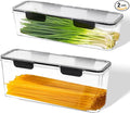 2-Pack Stackable Fridge Organizer Bins with Lids, Clear BPA-Free Food Storage Containers for Refrigerator, Fruits, Vegetables, and Drinks (Black)