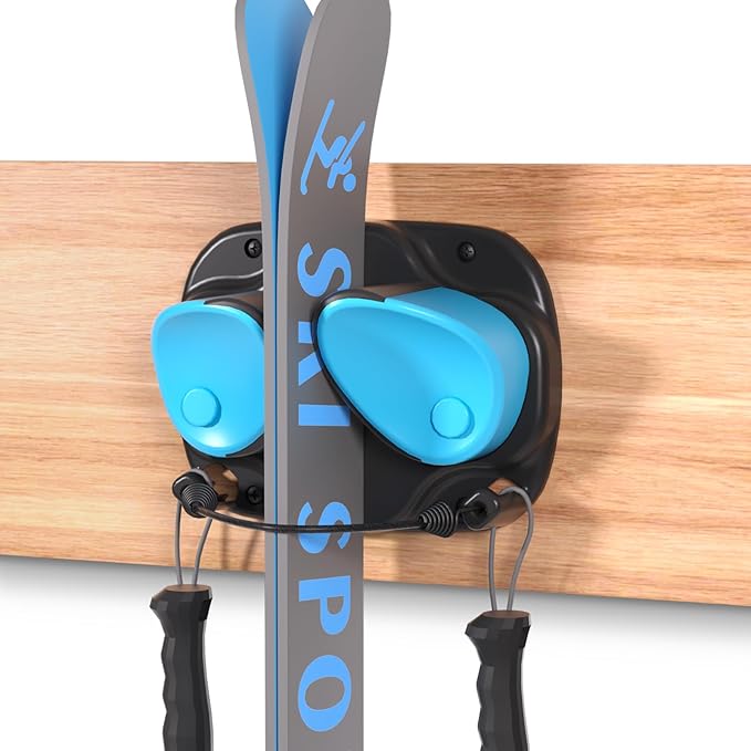 WDZREE Ski & Snowboard Wall Rack for Garage, Fits Any Ski or Board, Ski Wall Mount Garage Organization Holders, Damage-Free Storage Rack, Space-Saving Clamp Winter Gear Organizer, Blue (Blue, 1 Pack)
