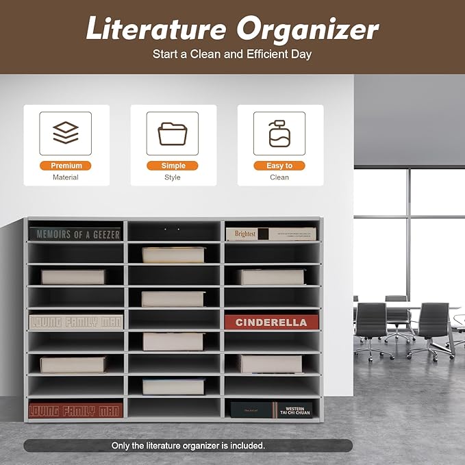 27 Compartments Literature Organizer, Desktop File Sorter Mail Center Paper Storage Cabinet Classroom Mailbox for Files Documents Papers Magazines(White) (White 27Slots)