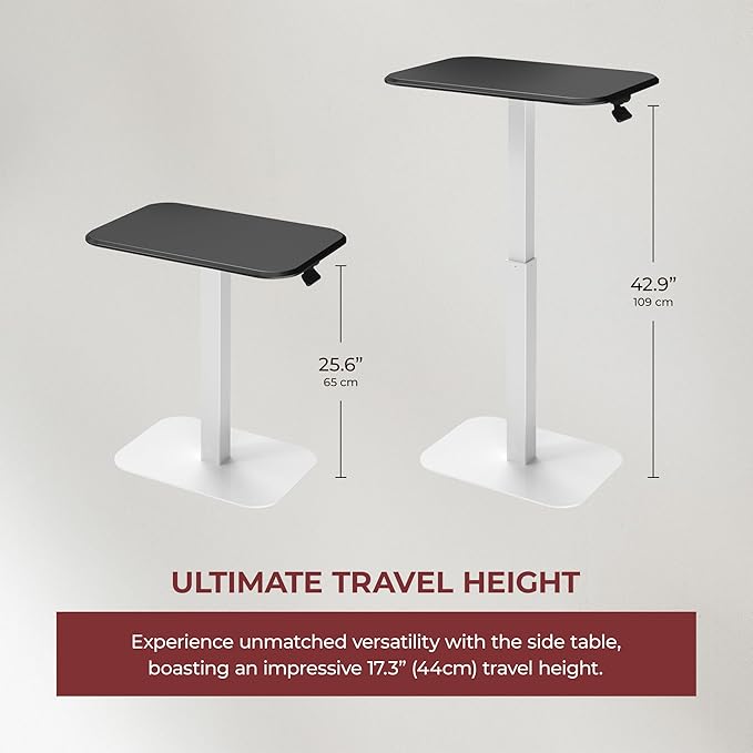 Ergohome™ ELEVANCE Table™ Height Adjustable Side Table for Couch or Bed, Laptop Table - Small End Table Office Coffee Table - C-Shaped Sofa Side Table with Multi-Function (White Base Carbon Top)