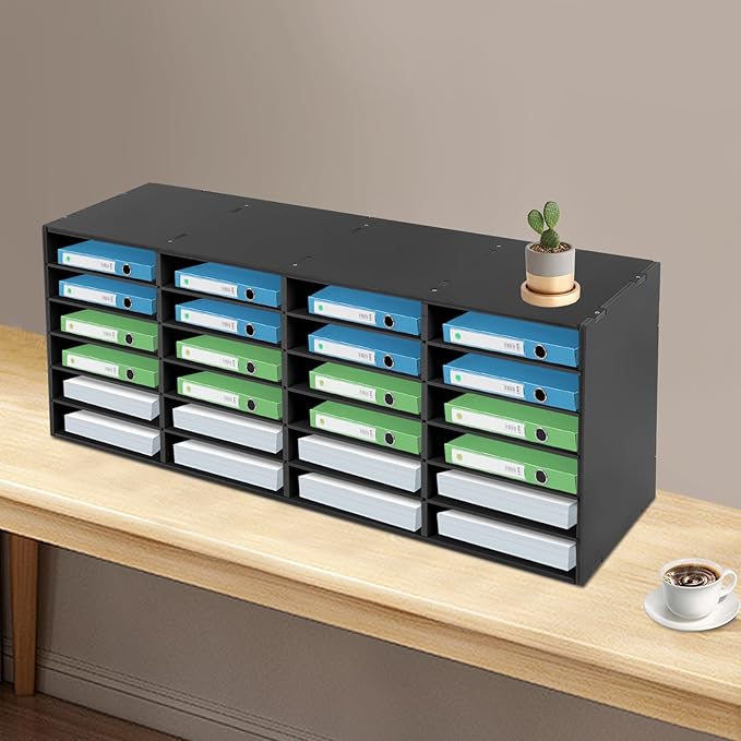 Mail Sorter Organizer, 24 Compartments Mailbox for Classroom, Desktop File Organizer with Adjustable Shelves, for Office Home Classroom, PVC, Black