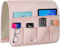 Remote Control Holder for Armchair，Couch Caddy Organizer TV Remote Holder for Bed Storage 5 Pockets，Remote Caddy Bedside Organizer Bedside Table Organizer (Pink, 35''x18'')