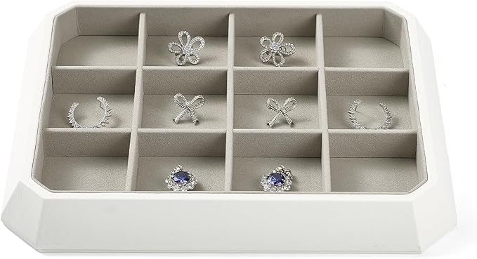 PU Leather Jewelry Organizer Tray - 12 Grid Stackable Jewelry Display for Bracelets, Earrings, Rings & Necklaces - Grey Jewelry Storage Tray for Dresser, Drawer, Store Display (11”x9”)