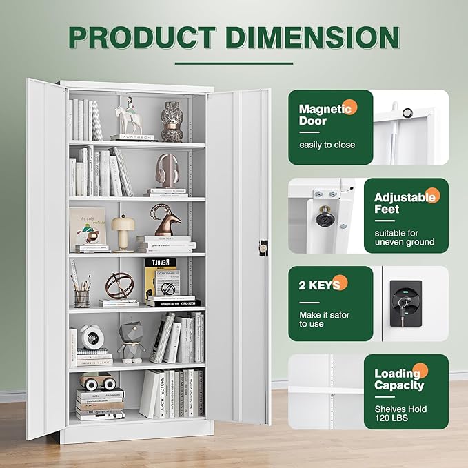 Letaya Metal Garage Storage Cabinets with Lock Door and Adjustable Shelves, Steel Tool Cabinets for Home,Office,Warehouse Organisieren (White, 72" H)