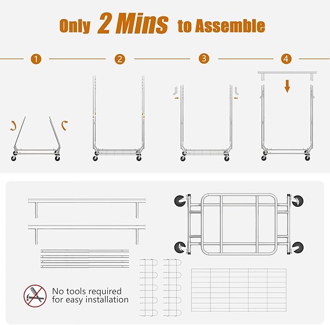 Heavy Duty Clothes Rack Load 620 Lbs, Double Rod Rolling Clothing Rack With Sturdy Wheel And Shelves，Adjustable Portable Hanging Rack For Clothes,Silver Stainless Steel