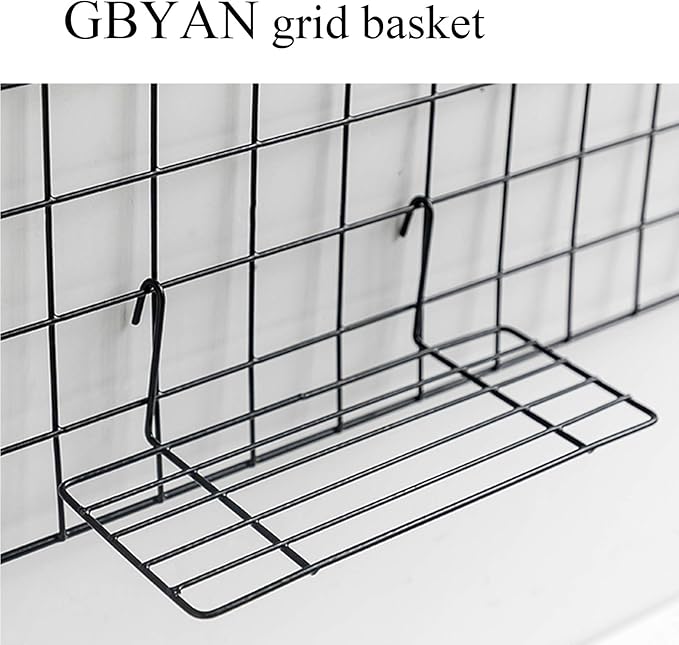 GBYAN Grid Wall Basket Wall Grid Panel Accessories Wire Straight Shelf with Hook Organizer for Home, Black