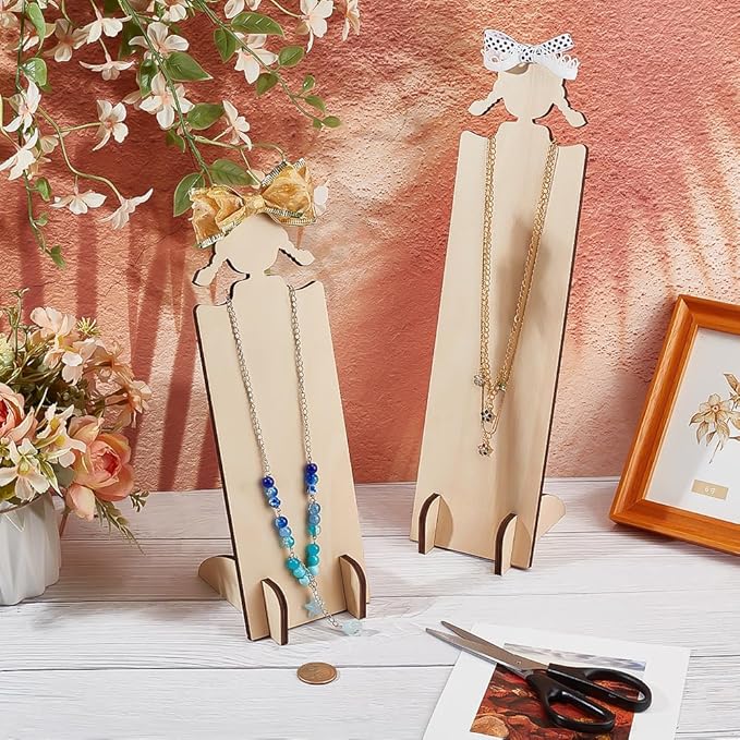 PH PandaHall 2pcs Wood Hair Clip Display Stand 2 Sizes Hairband Holder Racks Wooden Headband Storage Display Board Cute Hair Tie Necklace Holders for Headband Hair Accessories Organizer Dresser