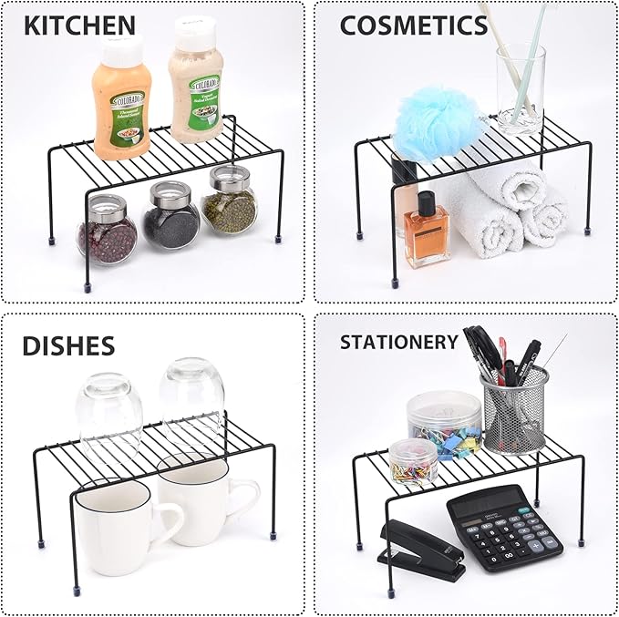 SIBAO Kitchen Shelves, Cabinet Organization Mini Storage Shelf, Storage Rack Organizer for Kitchen, Fridge, Cabinet, Bathroom (Black 4)