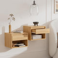 Floating Nightstand Set of 2, Wall Mounted Bedside Table with Storage Drawer and Open Shelf, Modern Night Stand with Handless Design for Living Room, Bedroom, Dorm, Natural Oak