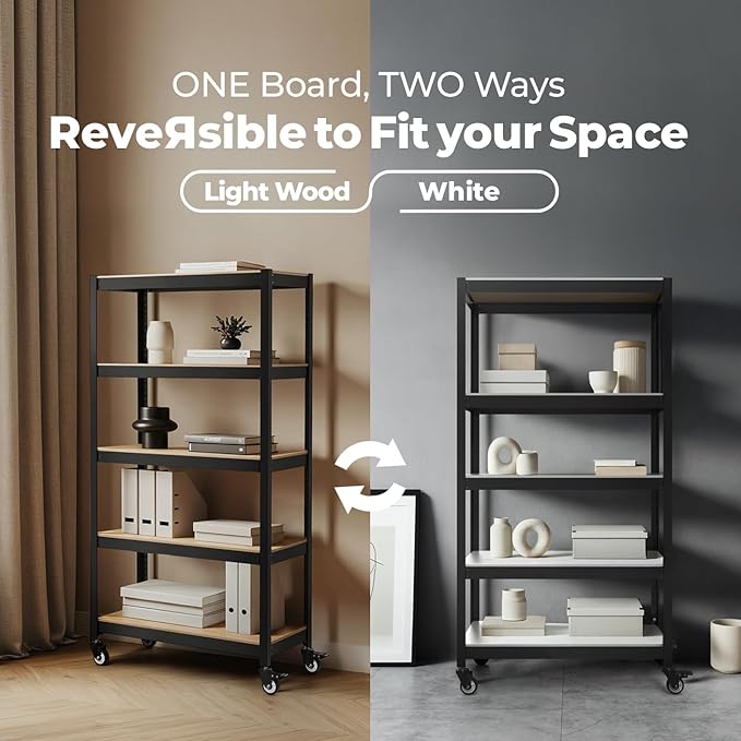 HOMEDANT House 5-Tier Metal Rolling Cart Shelf Rack Casters Heavy Duty Wheel Shelving Unit Adjustable Utility Storage Shelves Organizer Shelf Kitchen Garage 24.4" W x 16.5" D x 62.2" H 10Pack