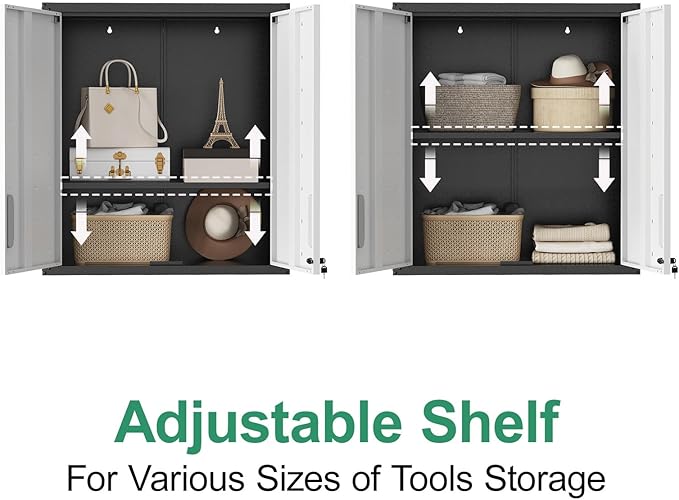 Metal Tool Cabinet,Garage Storage Cabinet System,Wall Cabinet & Locking Rolling Tool Cabinet with Doors and Adjustable Shelves,Steel Tool Cabinets for Home (3 Pcs-StyleA, Black & Grey)