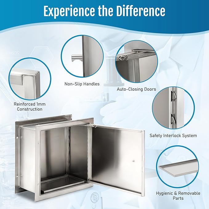 Recessed Specimen Pass-Thru Cabinet, Stainless Steel Specimen Box with Pass Tray, Industrial Pass Through Specimen Cabinet with Dual Self-Closing Doors, 13.2" W x 12.7" H x 6" D, for Hospitals & Labs