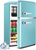 3.2 Cu.Ft Refrigerator, Retro Double Door Fridge with Freezer, 7 Adjustable Temperature Settings, Removable Glass Shelves for Dorm, Office, Bedroom, Apartment, Blue