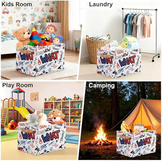 Large Storage Bins - Graffiti Art Collapsible Rectangle Shelf Closet Organizer Baskets for Kids Clothes, Toys, Nursery, Bathroom, Bedroom, Home Decor Gift Basket