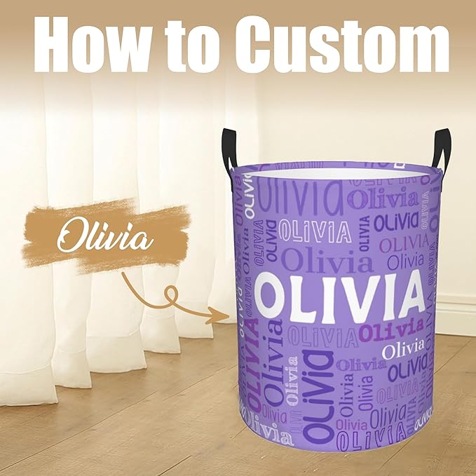 Custom Name Laundry Hamper, Personalized Laundry Basket with Name for Boys Girls Kids Men Women, Customized Name Dirty Clothes Basket Gifts for Clothes Toy Bathroom Bedroom Laundry Room Dorm