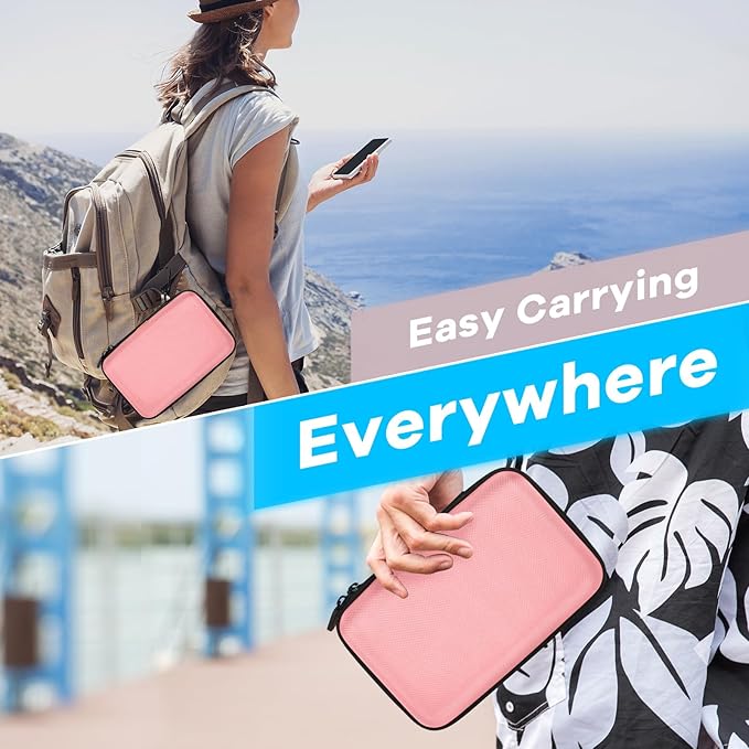Large Hard Shell Carrying Case for External Hard Drive, Power Bank, Charger, Cable, Heart Monitor, Cell Phone, Electronic Accessories Organizer - Pink Storage Pouch Travel Bag for Girls, Women, Lady