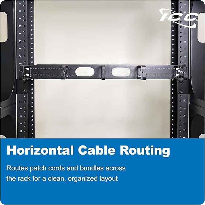 ICC 1U Ring Cable Manager Panel with Cover, Metal, 3" D-Rings, Horizontal Cable Management, Rackmount for 19” Network Racks, Black, Single Pack