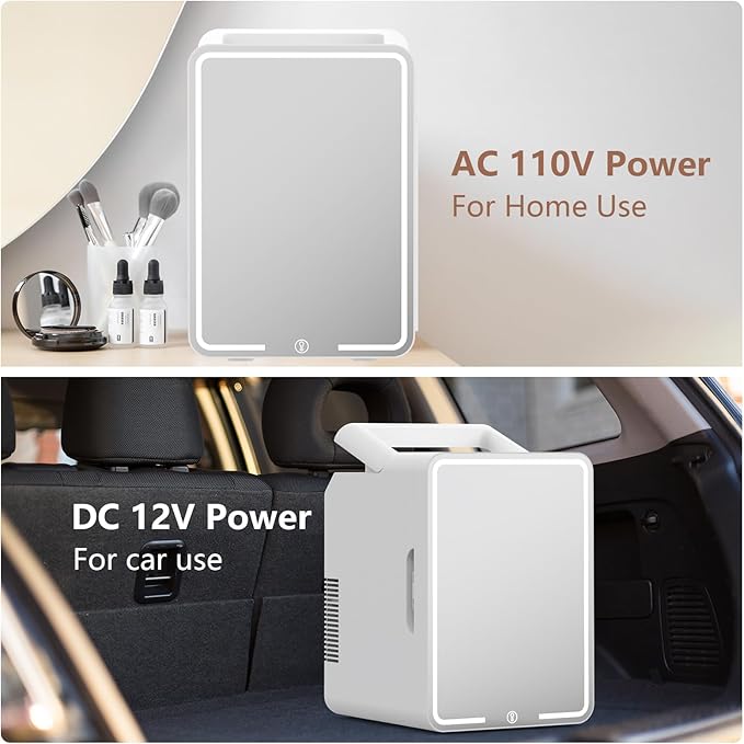 advwin 12L Mini Skincare Fridge with Dimmable LED Light Mirror, Makeup Fridge for Cooler & Warmer, Cosmetics, Beauty, Food & Drinks, Portable Small Refrigerator for Bedroom, Office, Dorm and Car